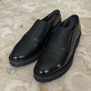Loeffler Randall Black Leather Wedge Lug Sole Loafers Oxford Shoes